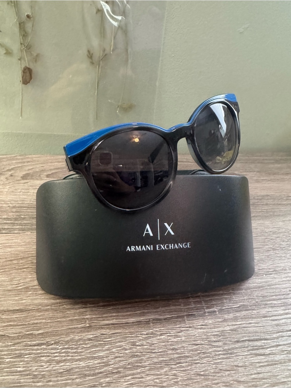 Armani Exchange Black Cat Eye Style Sunglasses with Blue Accents